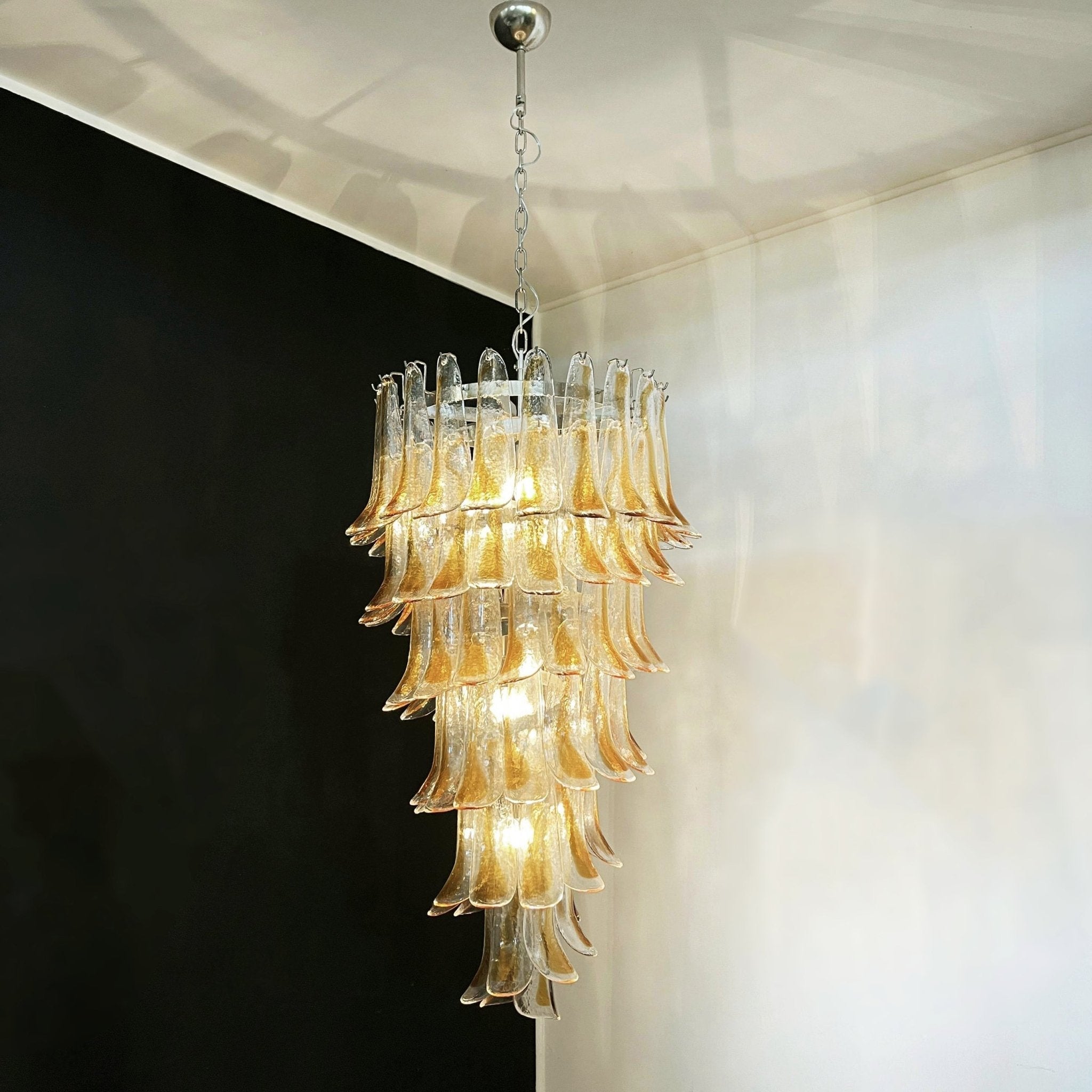 Aurora Chandelier Gold Murano Glass Petals Layered Cascading - Blowlighting