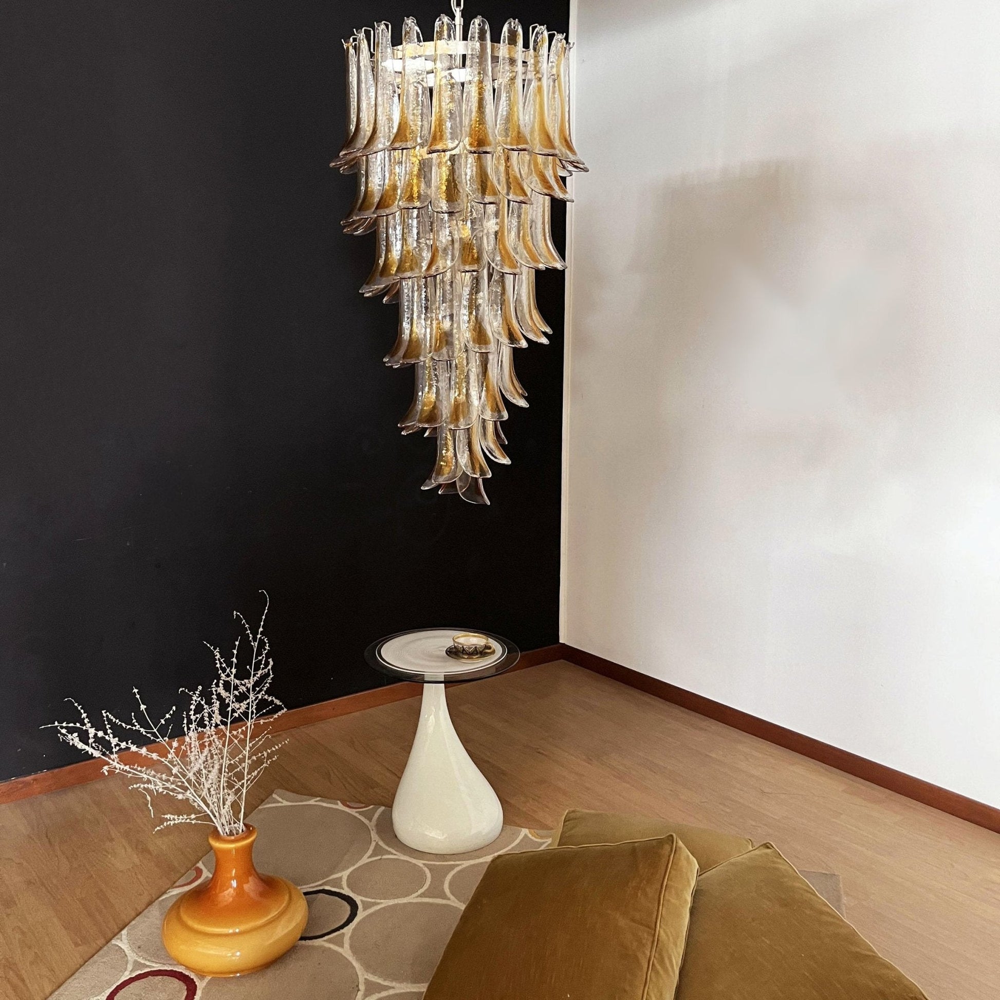 Aurora Chandelier Gold Murano Glass Petals Layered Cascading - Blowlighting