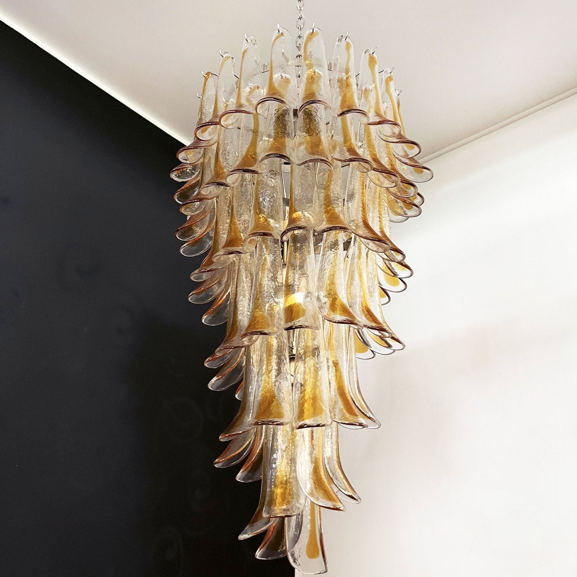 Aurora Chandelier Gold Murano Glass Petals Layered Cascading - Blowlighting