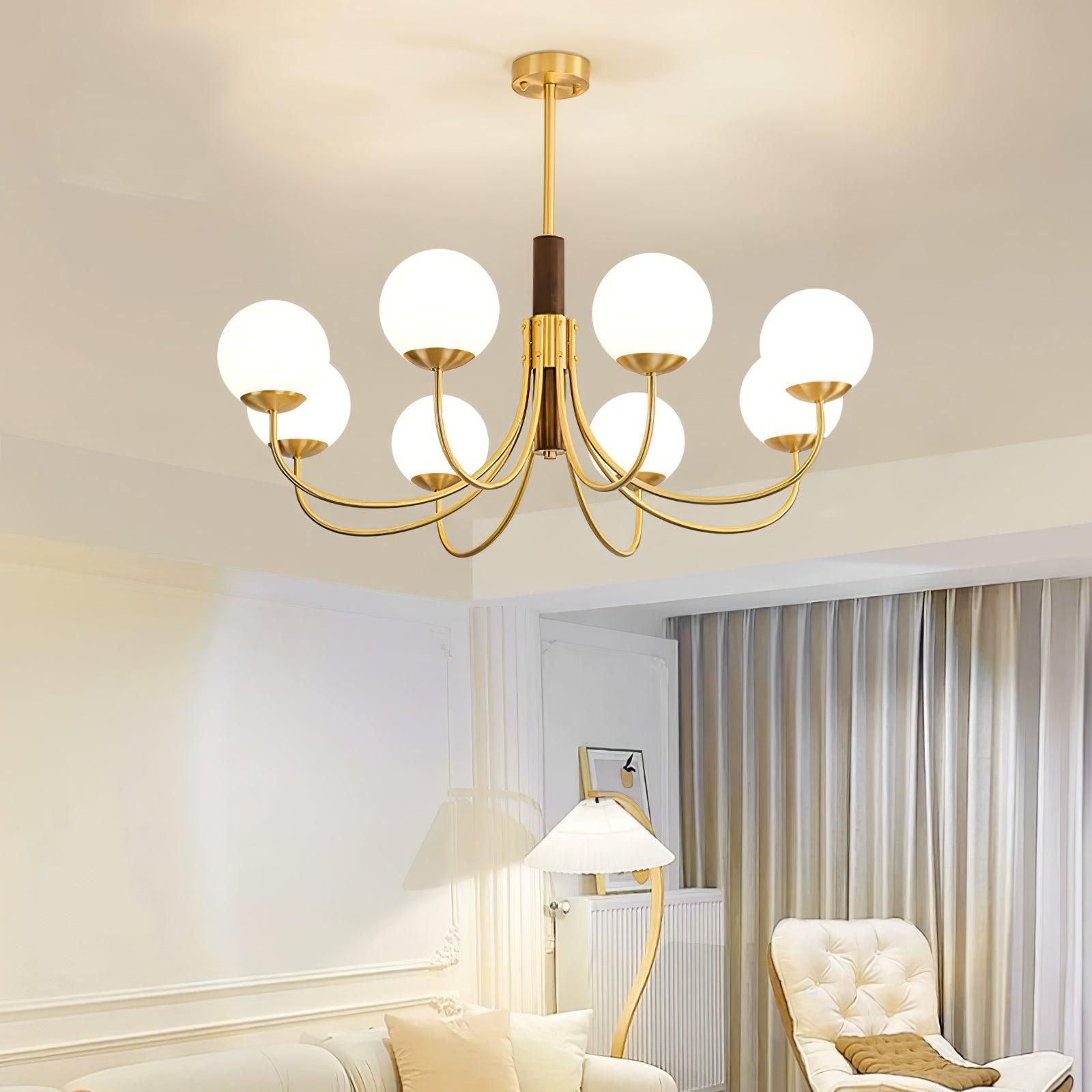 Midas Touch Walnut Sphere Chandelier - Blowlighting