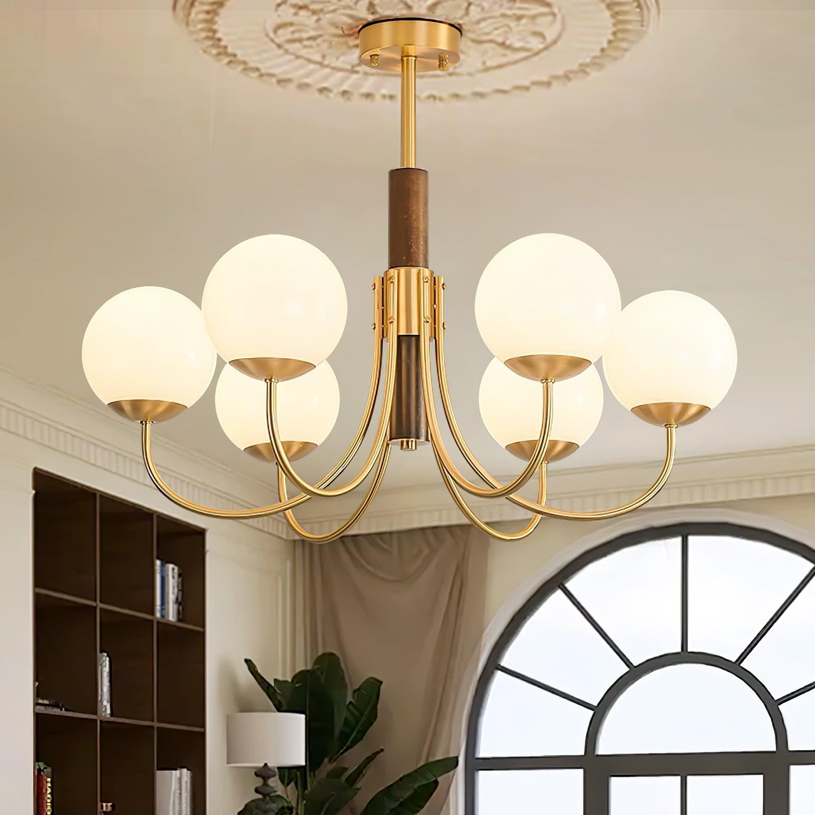 Midas Touch Walnut Sphere Chandelier - Blowlighting
