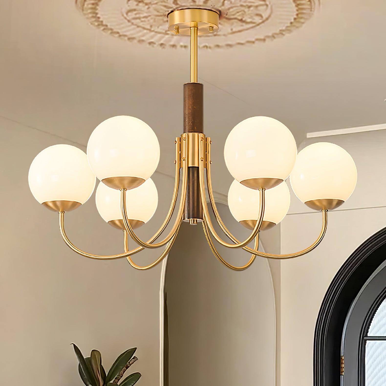 Midas Touch Walnut Sphere Chandelier - Blowlighting