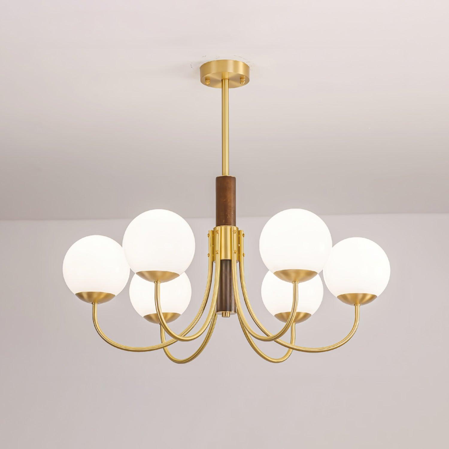 Midas Touch Walnut Sphere Chandelier - Blowlighting