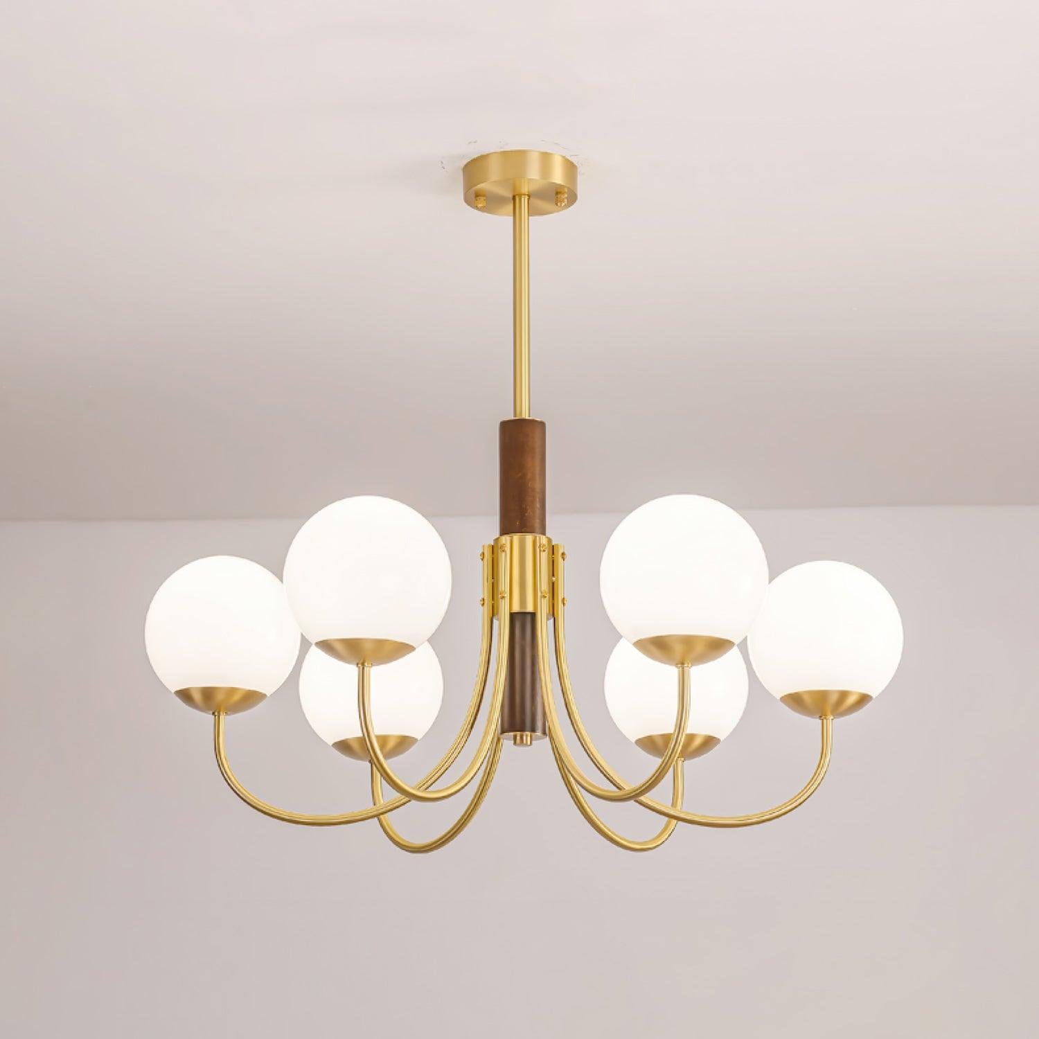 Midas Touch Walnut Sphere Chandelier - Blowlighting