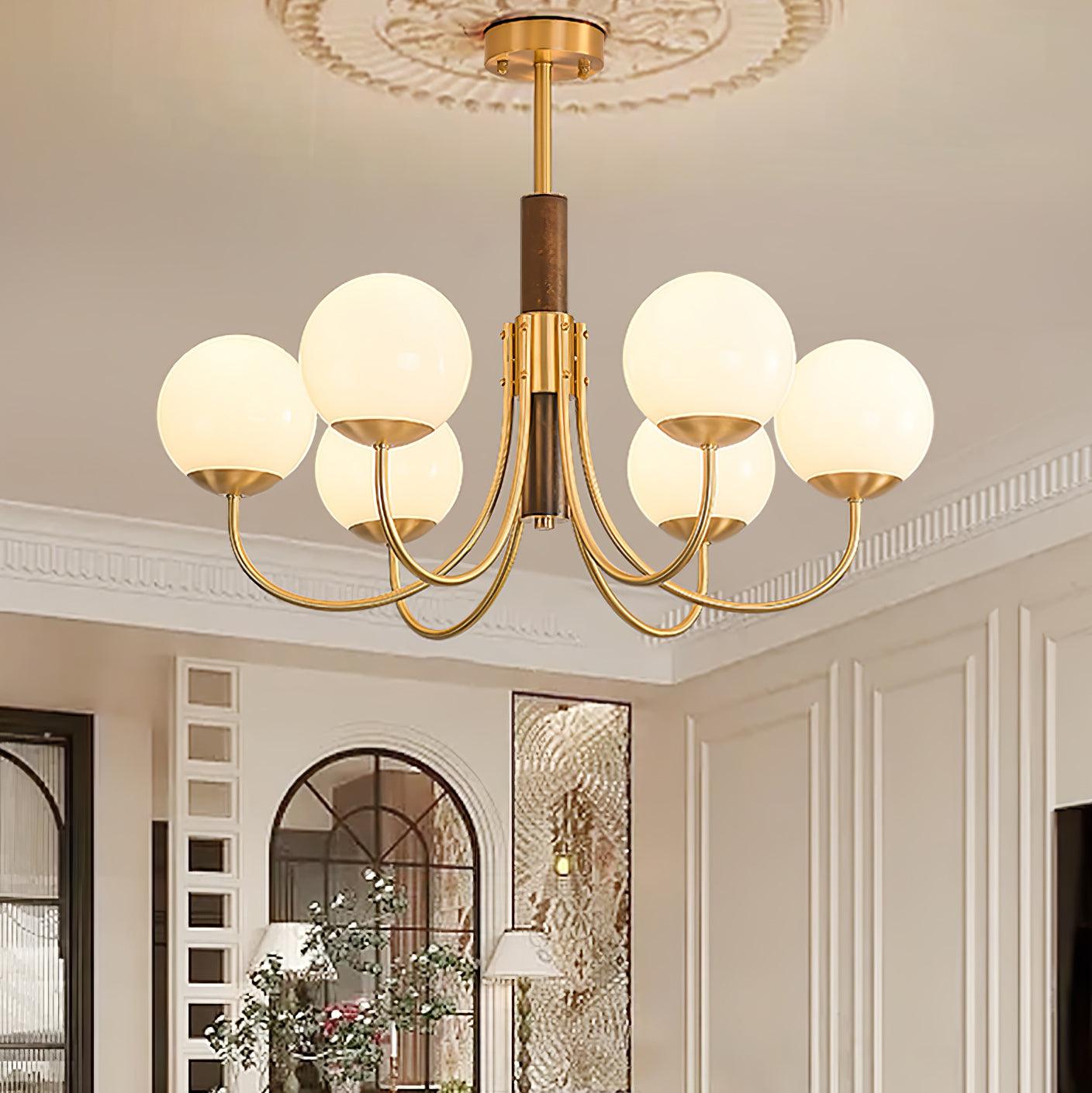 Midas Touch Walnut Sphere Chandelier - Blowlighting
