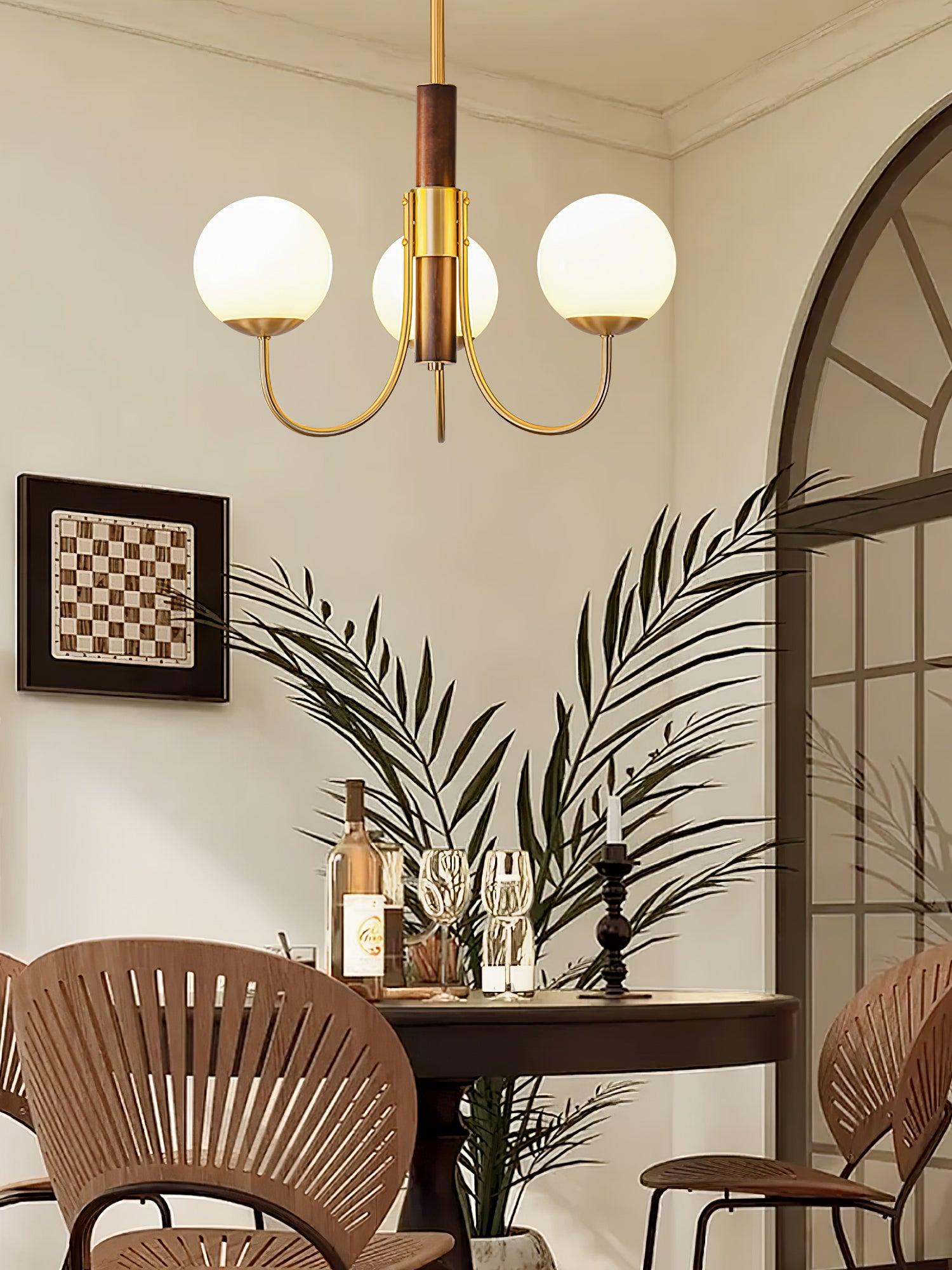 Midas Touch Walnut Sphere Chandelier - Blowlighting