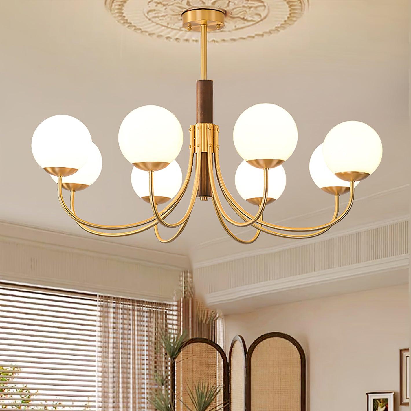 Midas Touch Walnut Sphere Chandelier - Blowlighting