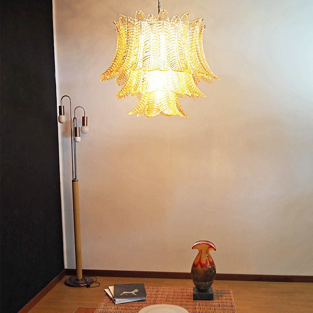 Aurora Chandelier Amber Leaf Glass Layered Venetian Elegance - Blowlighting