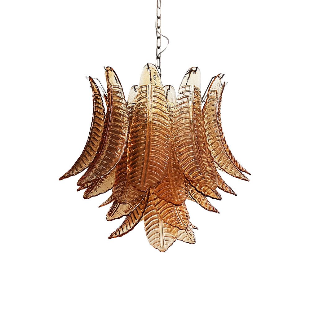Aurora Chandelier Amber Leaf Glass Layered Venetian Elegance - Blowlighting