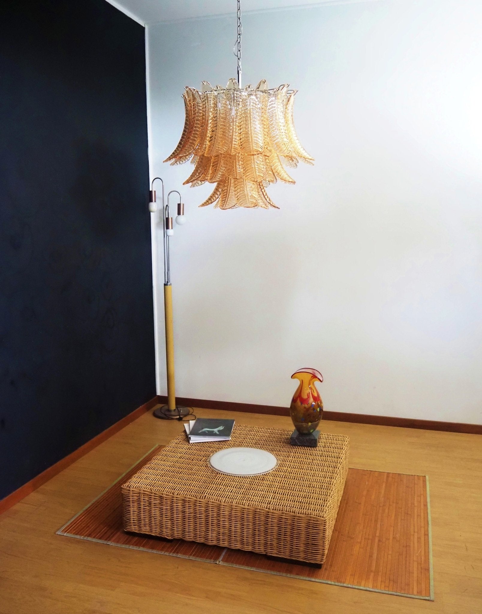 Aurora Chandelier Amber Leaf Glass Layered Venetian Elegance - Blowlighting