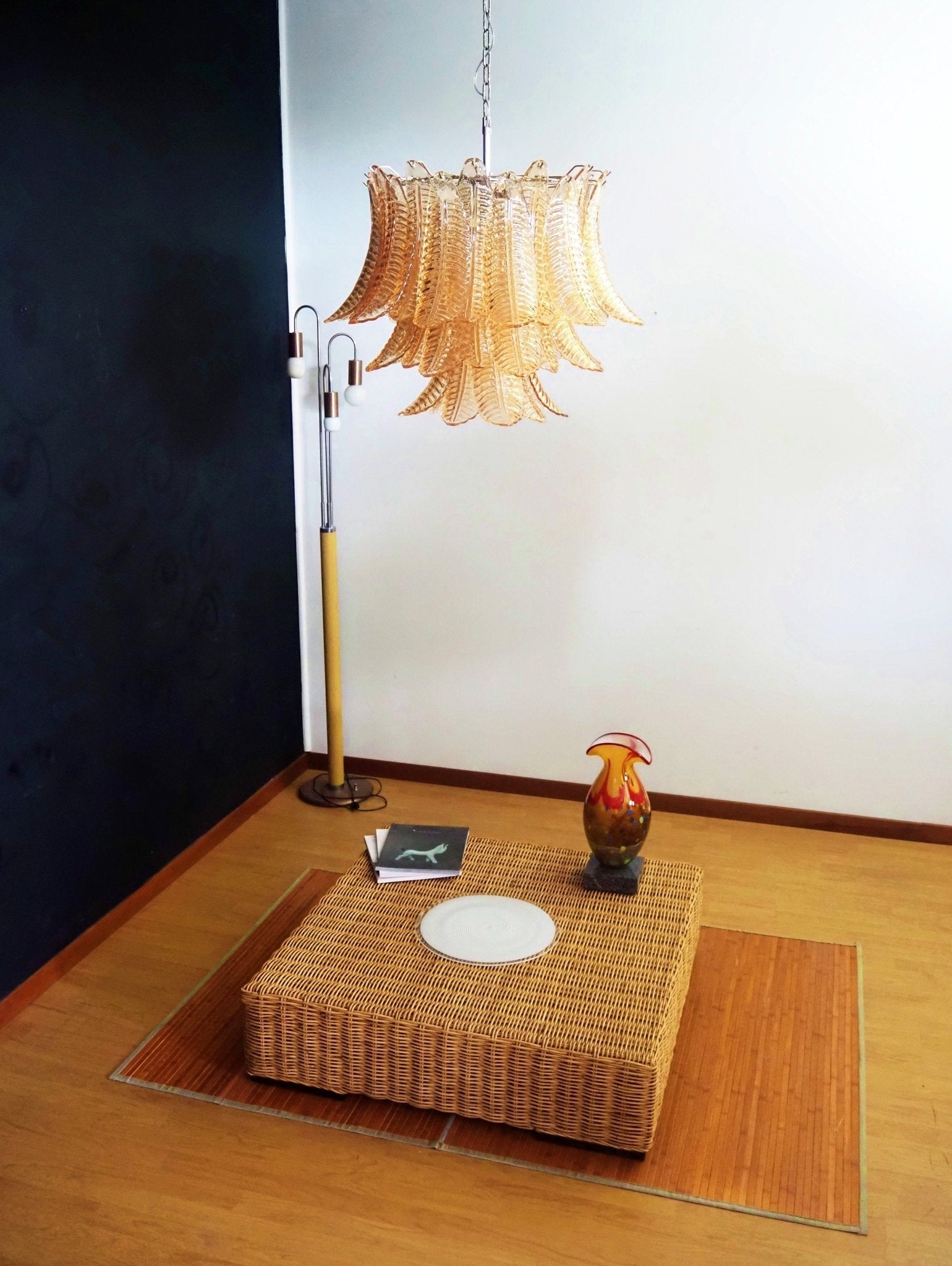 Aurora Chandelier Amber Leaf Glass Layered Venetian Elegance - Blowlighting