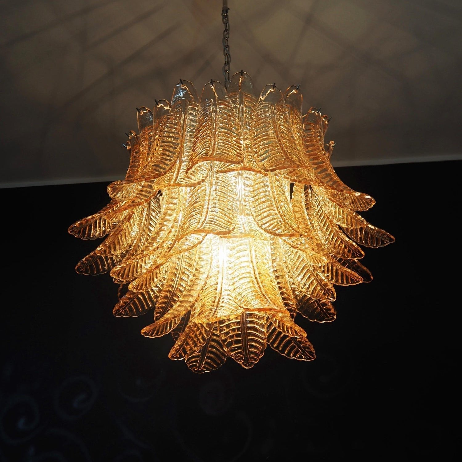 Aurora Chandelier Amber Leaf Glass Layered Venetian Elegance - Blowlighting