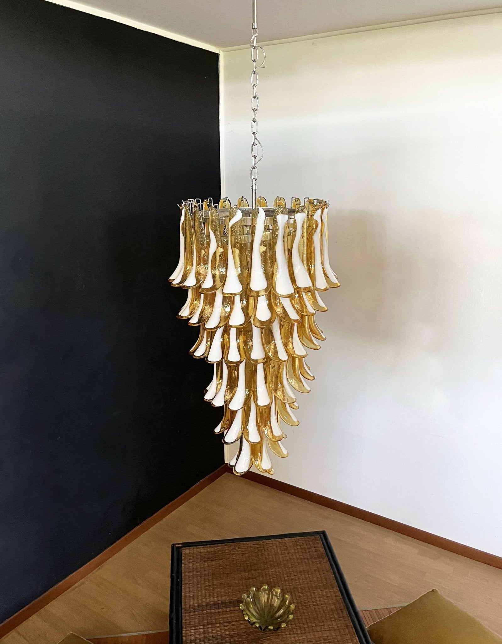 Aurora Chandelier Amber White Murano Spiral Petals - Blowlighting