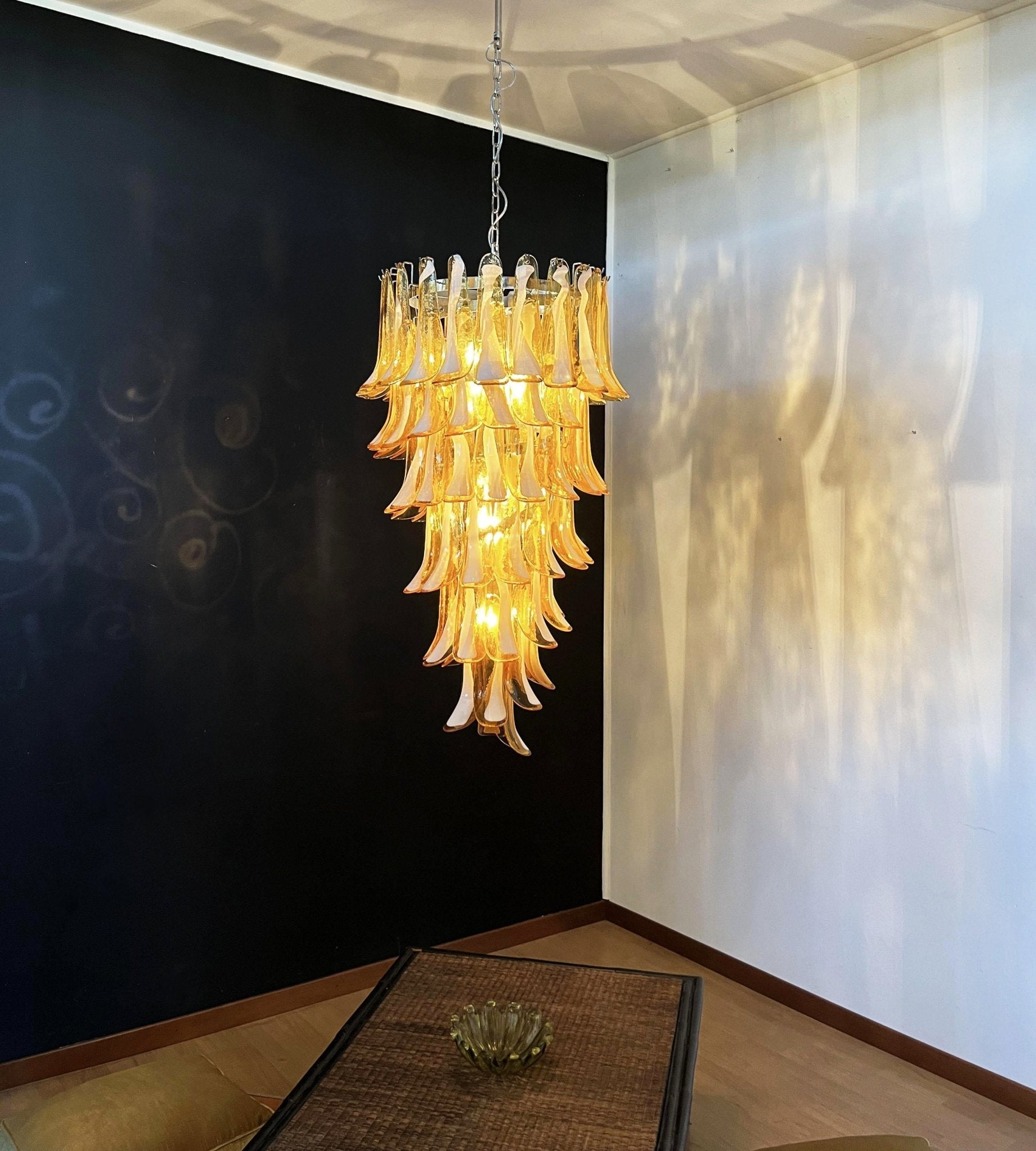 Aurora Chandelier Amber White Murano Spiral Petals - Blowlighting