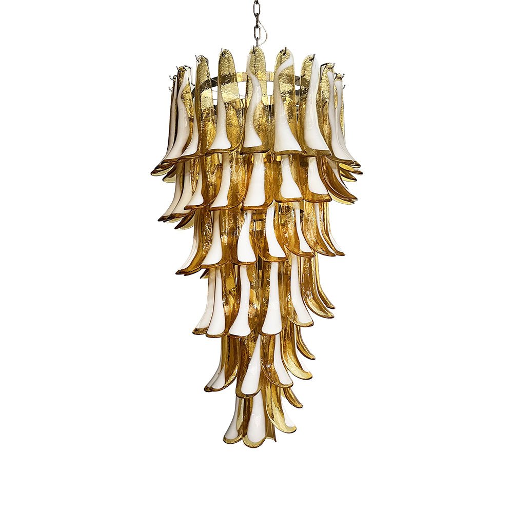 Aurora Chandelier Amber White Murano Spiral Petals - Blowlighting