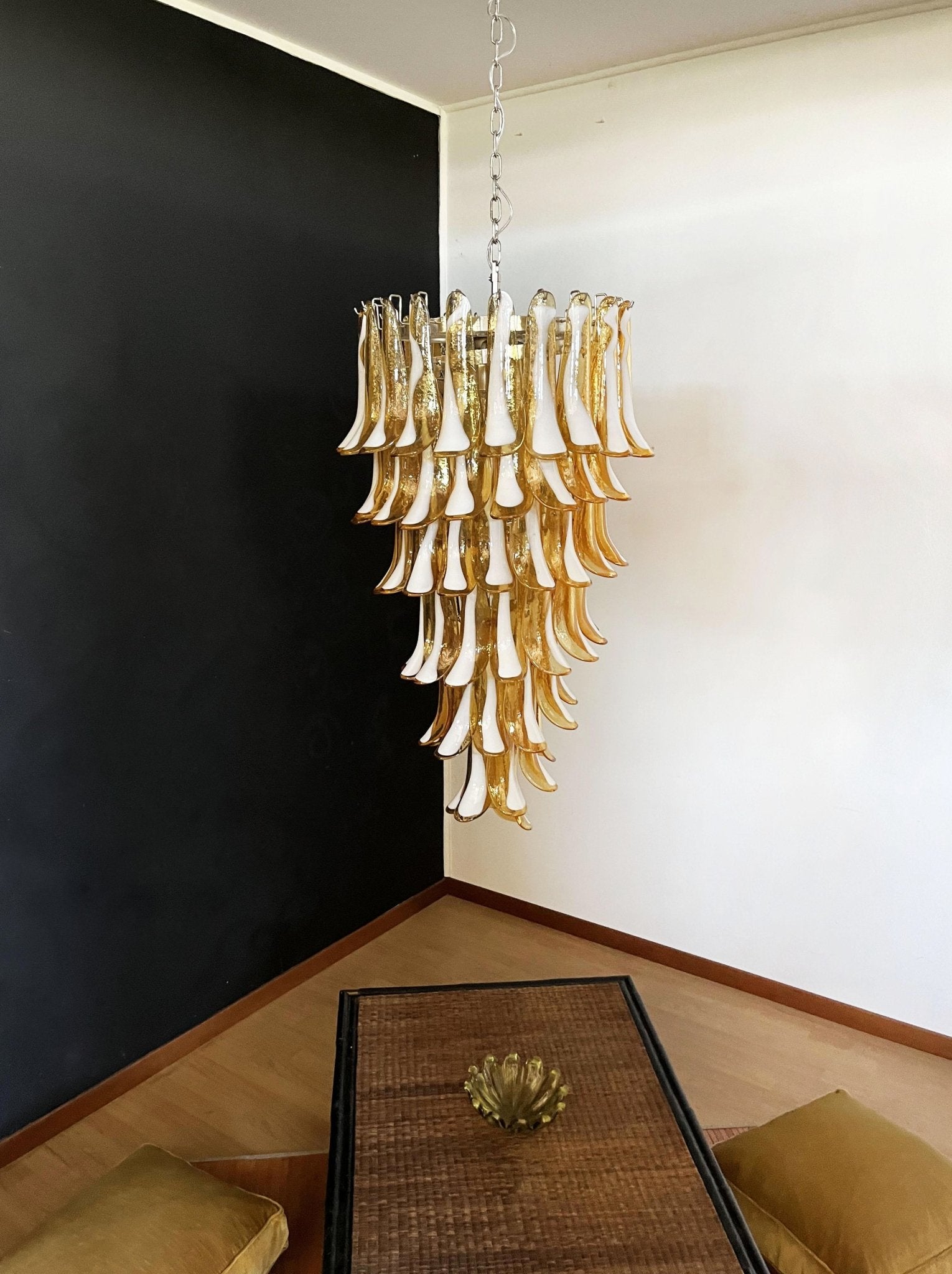 Aurora Chandelier Amber White Murano Spiral Petals - Blowlighting
