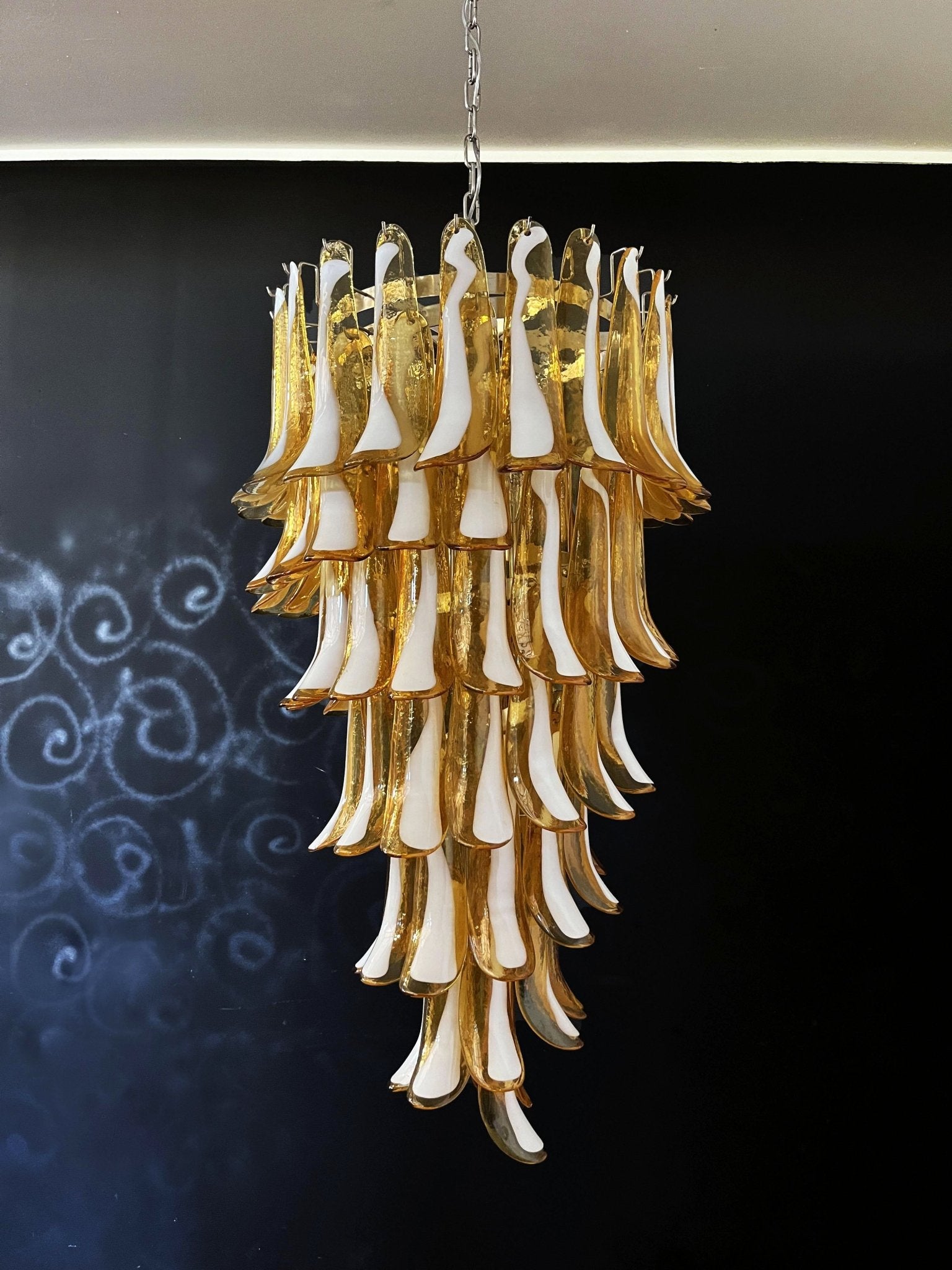 Aurora Chandelier Amber White Murano Spiral Petals - Blowlighting