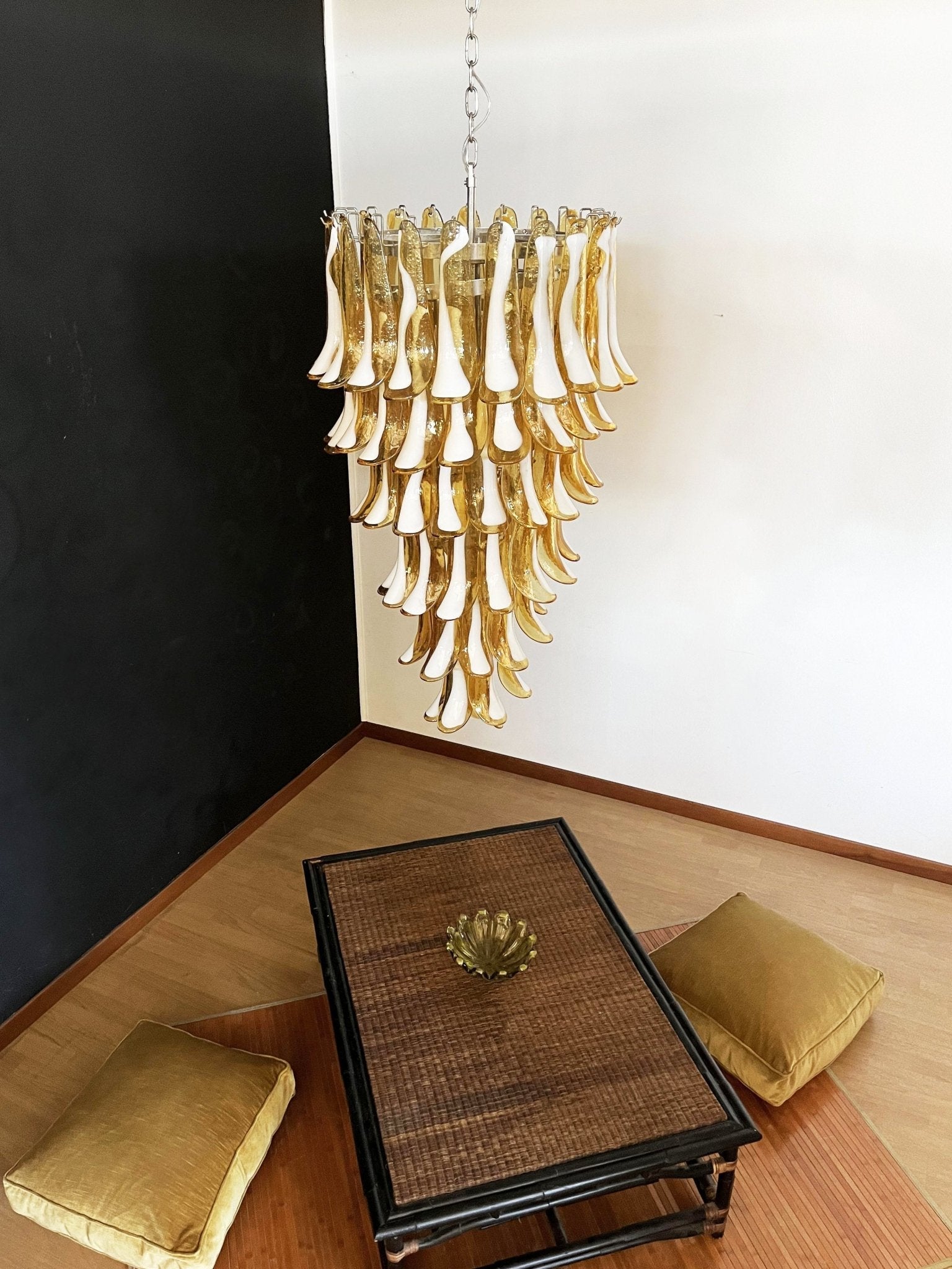 Aurora Chandelier Amber White Murano Spiral Petals - Blowlighting