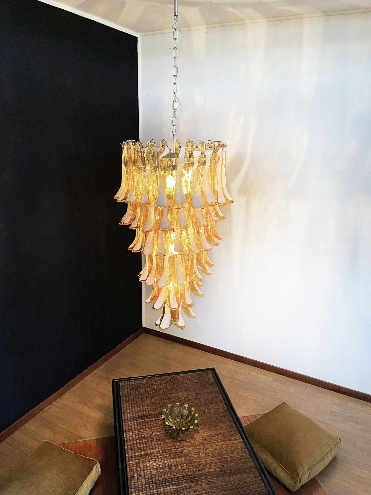 Aurora Chandelier Amber White Murano Spiral Petals - Blowlighting