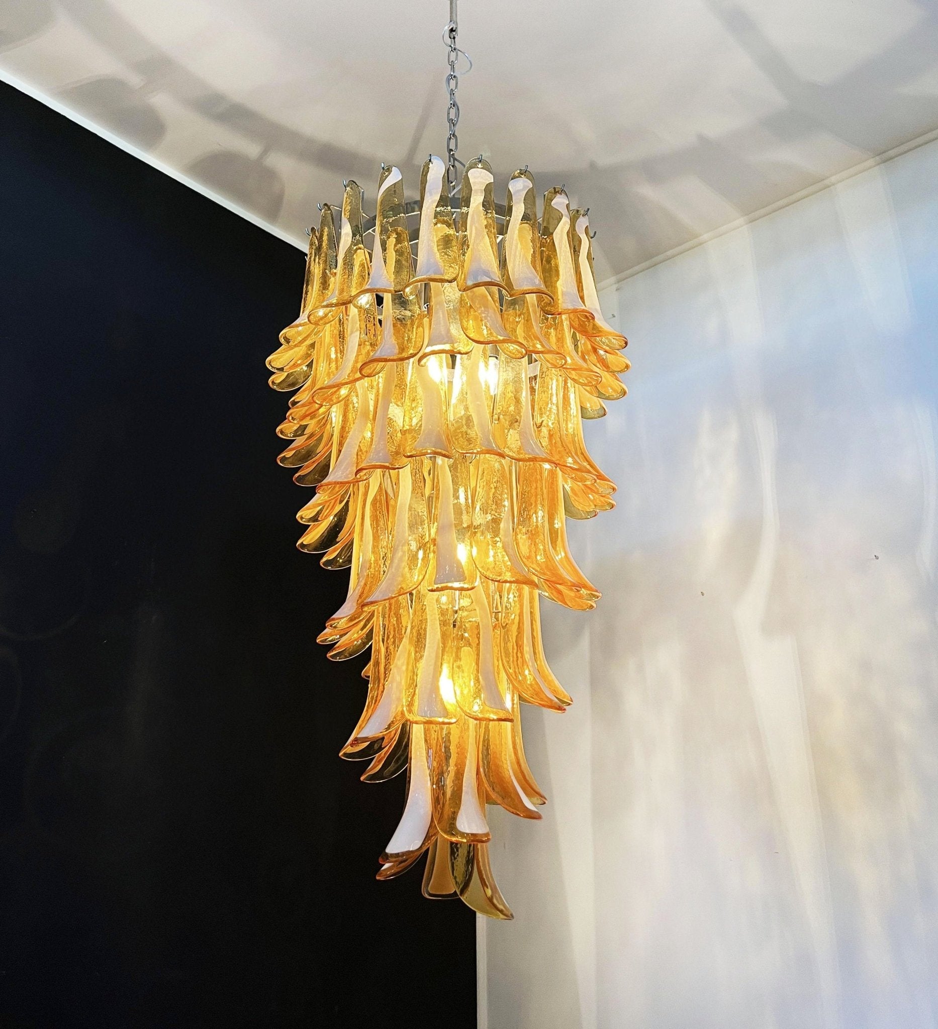 Aurora Chandelier Amber White Murano Spiral Petals - Blowlighting