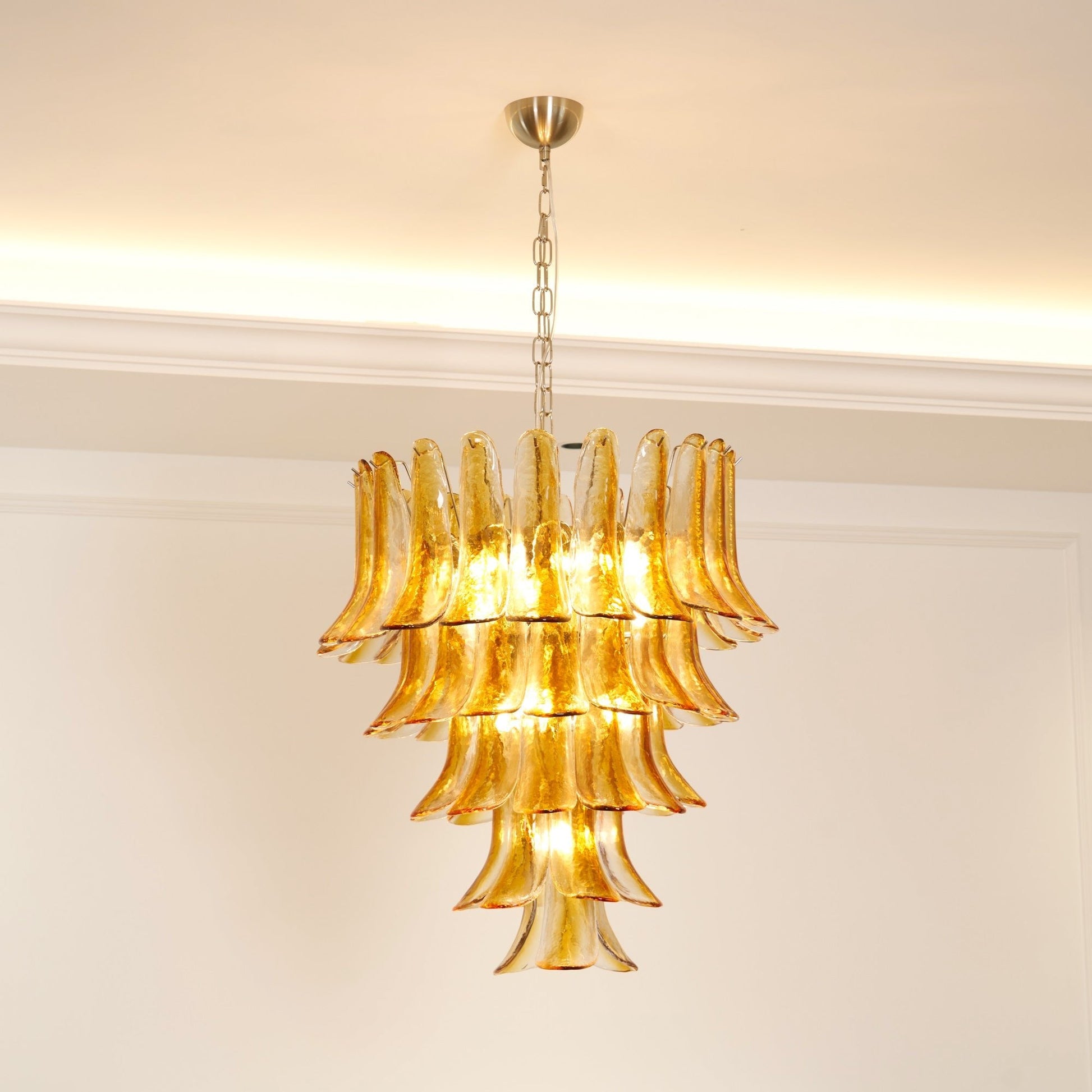 Aurora Chandelier Amber Lily Murano Glass Layered Centerpiece - Blowlighting