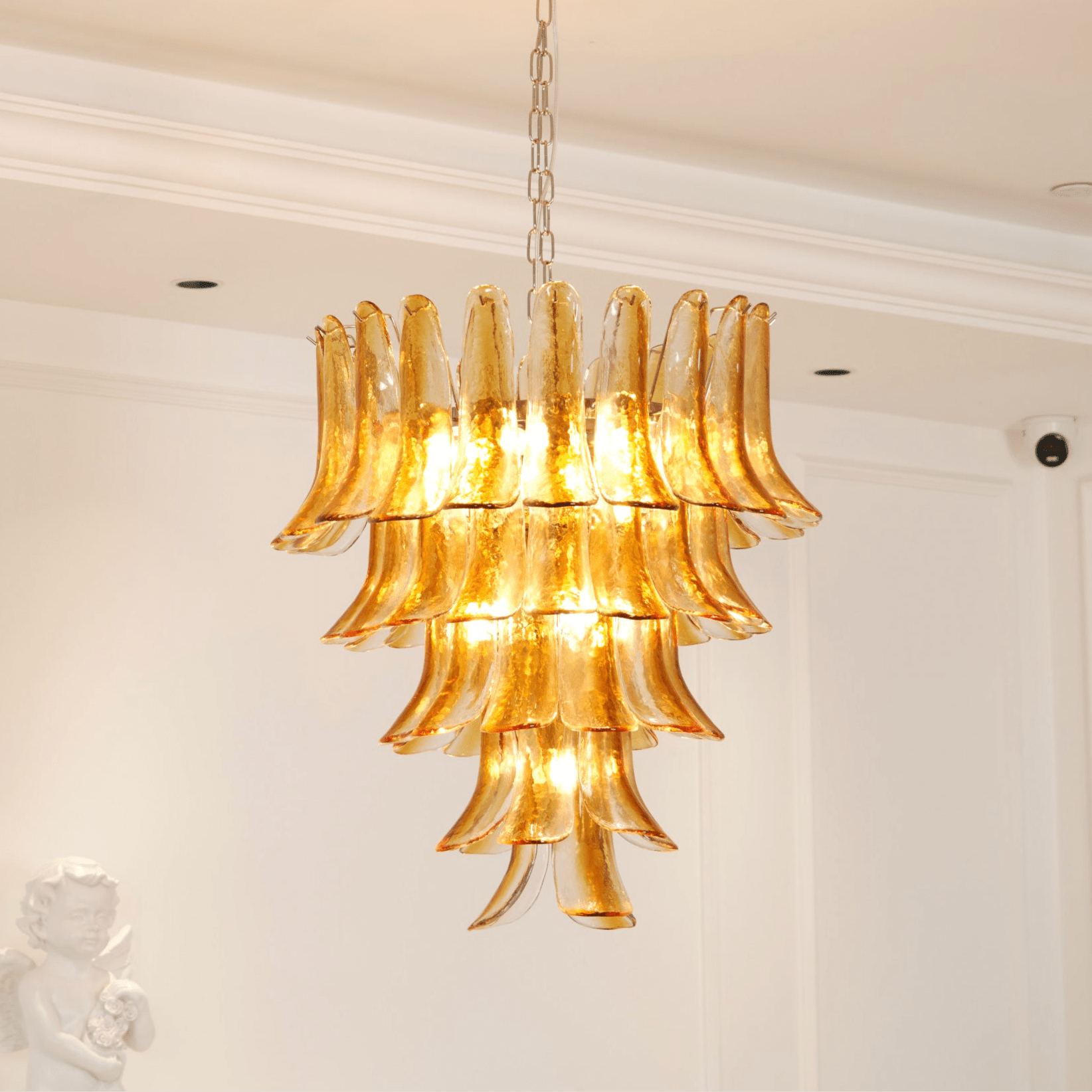 Aurora Chandelier Amber Lily Murano Glass Layered Centerpiece - Blowlighting