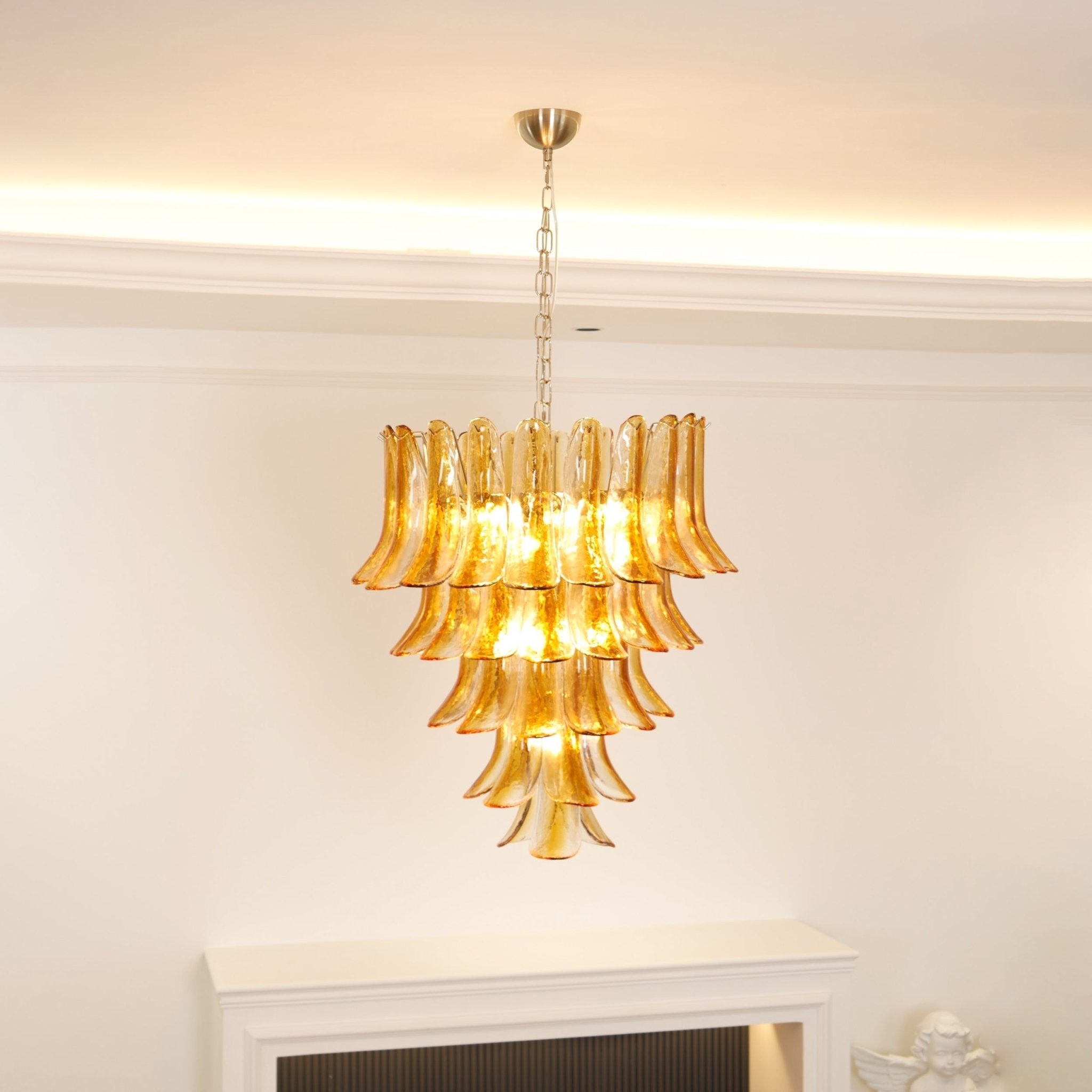 Aurora Chandelier Amber Lily Murano Glass Layered Centerpiece - Blowlighting