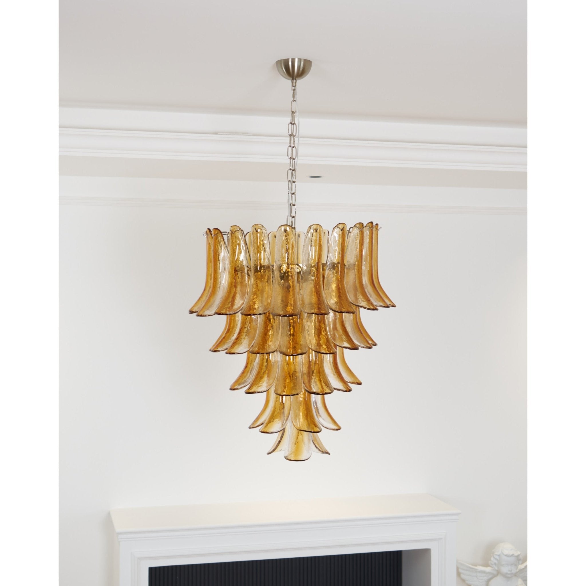 Aurora Chandelier Amber Lily Murano Glass Layered Centerpiece - Blowlighting