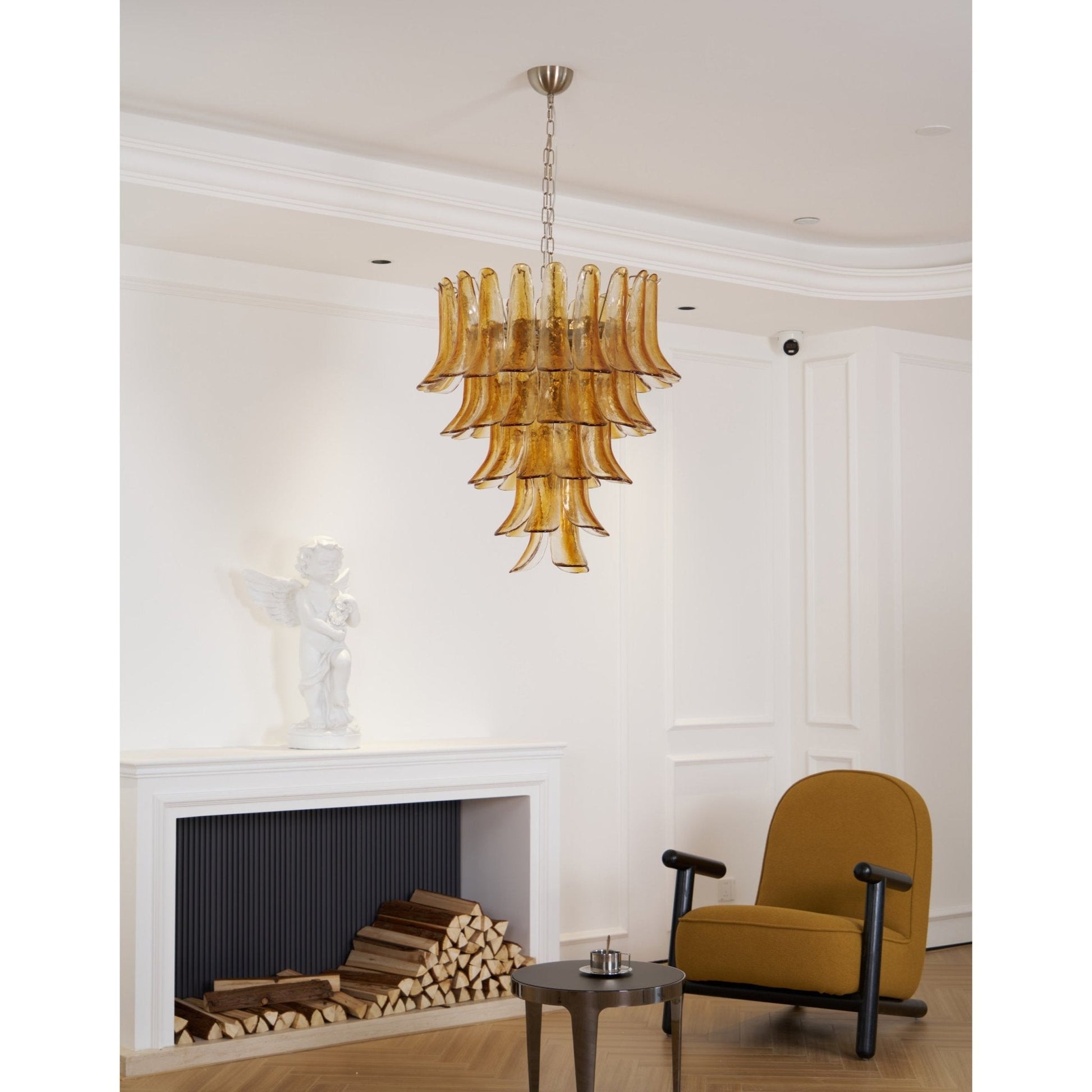 Aurora Chandelier Amber Lily Murano Glass Layered Centerpiece - Blowlighting