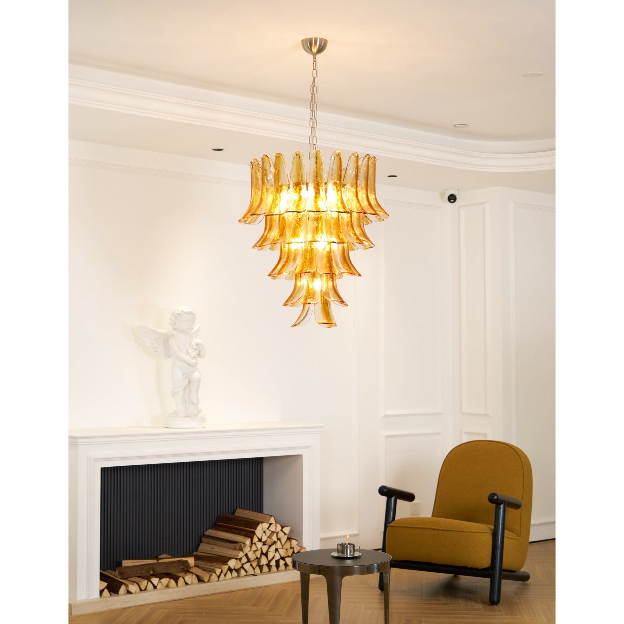Aurora Chandelier Amber Lily Murano Glass Layered Centerpiece - Blowlighting