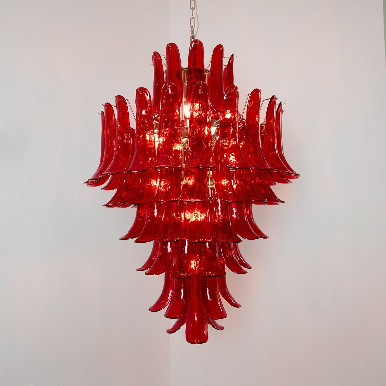 Aurora Chandelier Crimson Murano Petals Bold Art Glass - Blowlighting