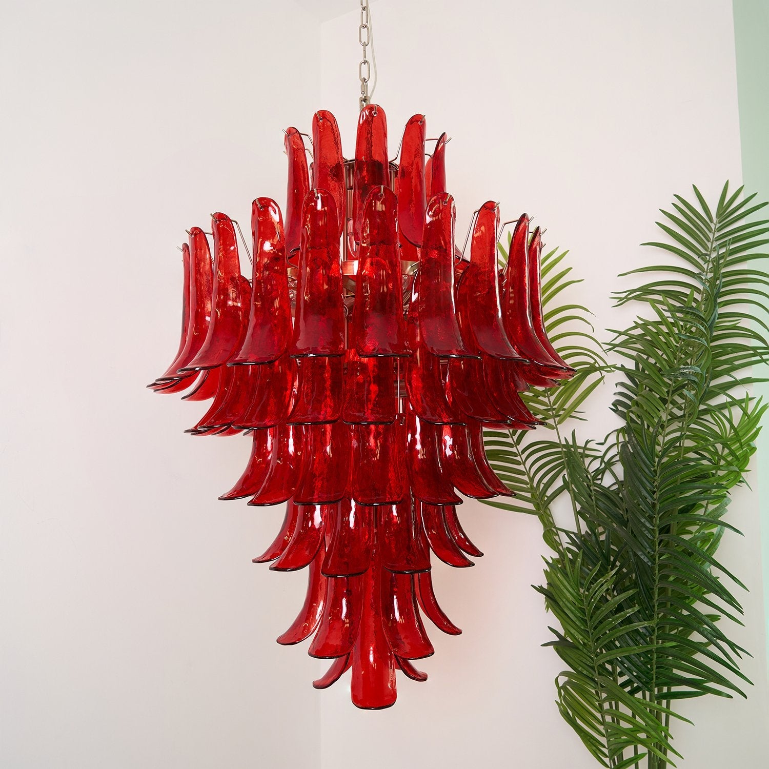 Aurora Chandelier Crimson Murano Petals Bold Art Glass - Blowlighting