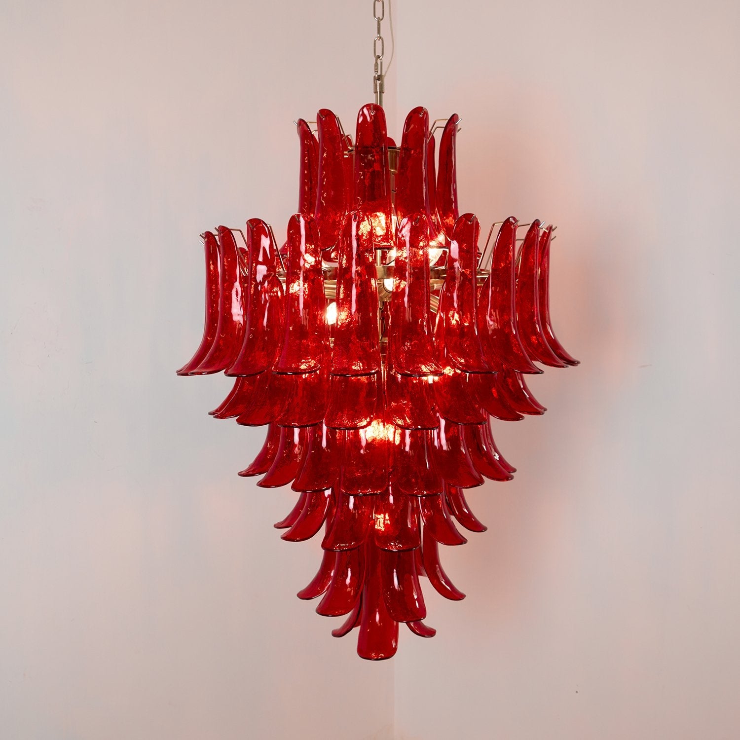 Aurora Chandelier Crimson Murano Petals Bold Art Glass - Blowlighting