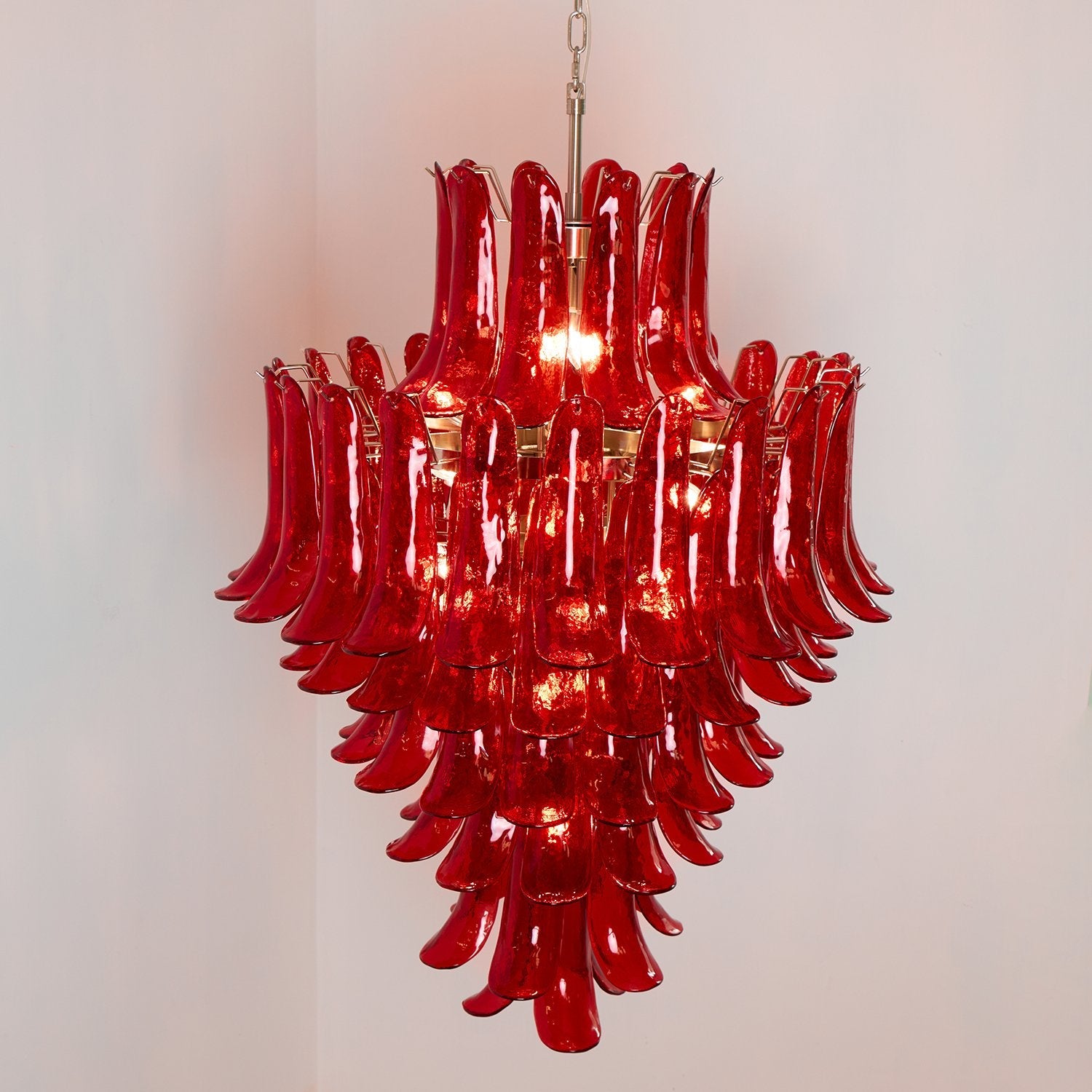 Aurora Chandelier Crimson Murano Petals Bold Art Glass - Blowlighting