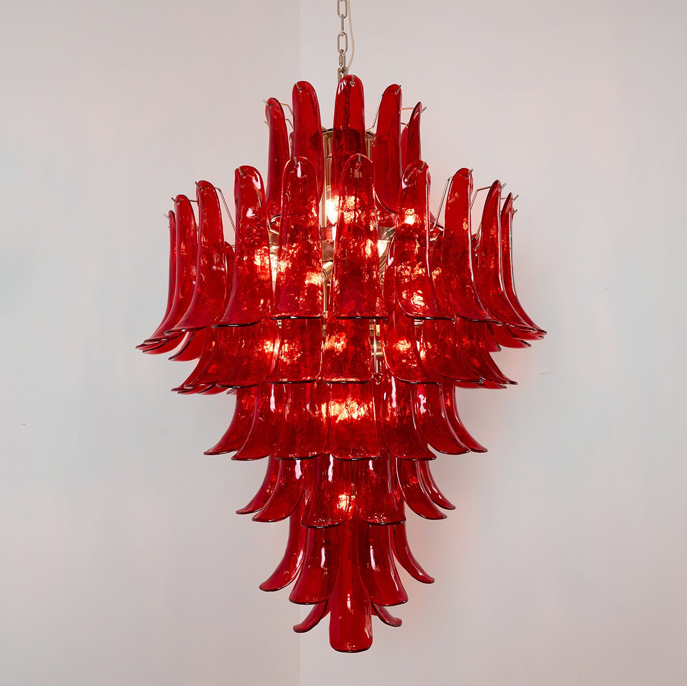Aurora Chandelier Crimson Murano Petals Bold Art Glass - Blowlighting