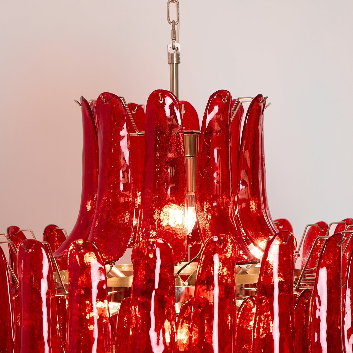 Aurora Chandelier Crimson Murano Petals Bold Art Glass - Blowlighting