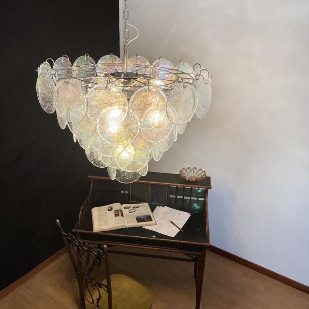 Aurora Chandelier Iridescent Murano Glass Disc - Blowlighting