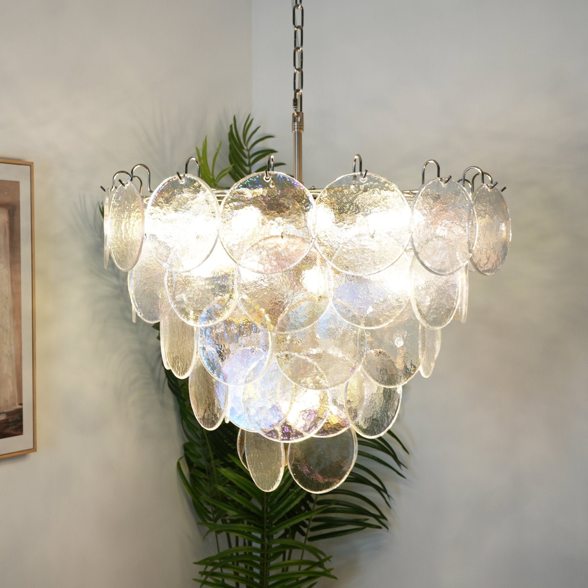 Aurora Chandelier Iridescent Murano Glass Disc - Blowlighting