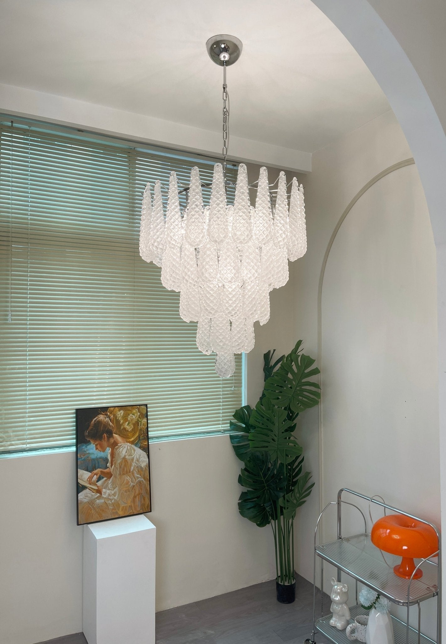 Aurora Chandelier Clear Droplets Murano Glass Waterfall Diamond - Blowlighting