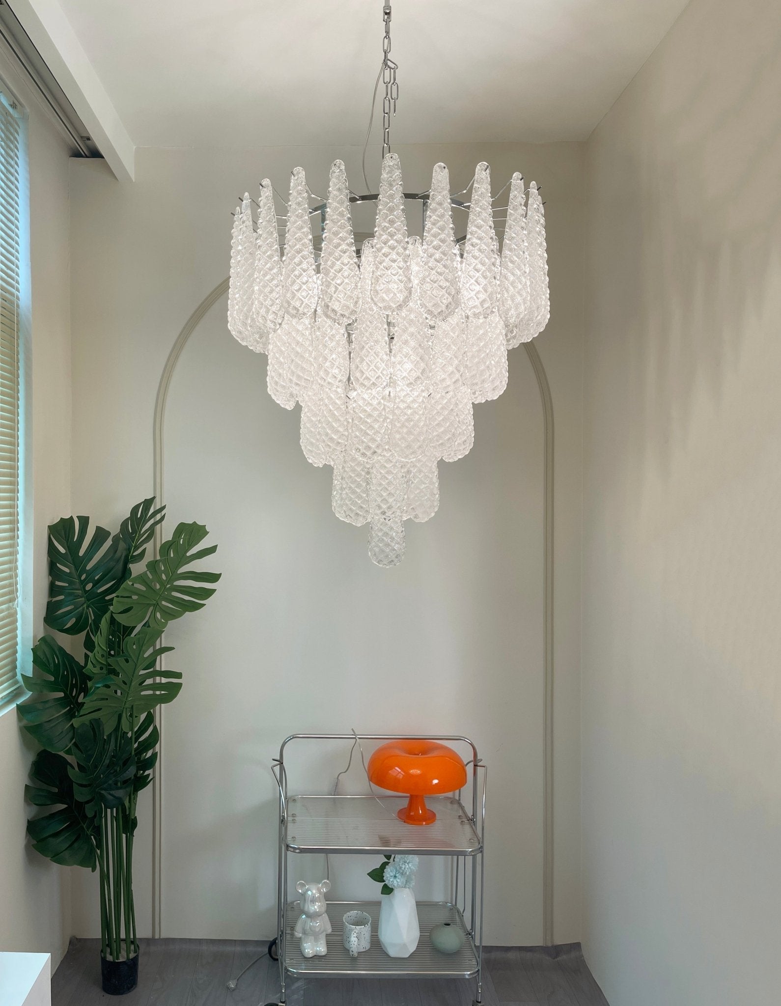 Aurora Chandelier Clear Droplets Murano Glass Waterfall Diamond - Blowlighting