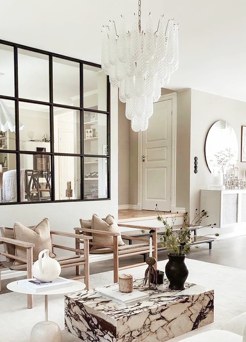 Aurora Chandelier Clear Droplets Murano Glass Waterfall Diamond - Blowlighting