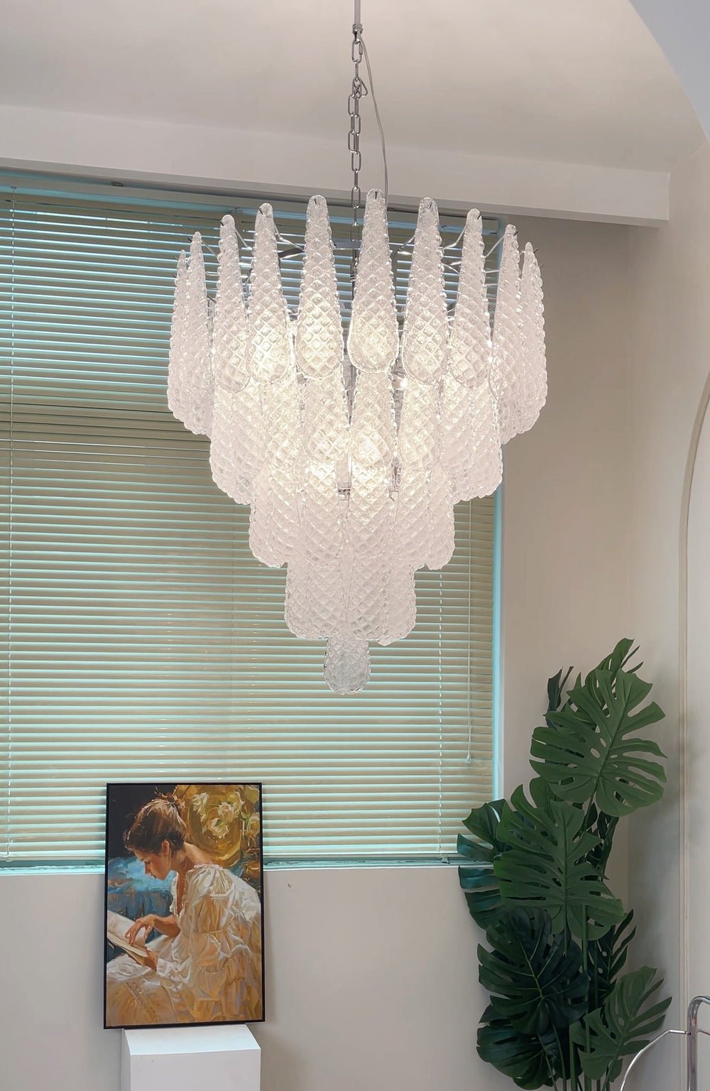 Aurora Chandelier Clear Droplets Murano Glass Waterfall Diamond - Blowlighting