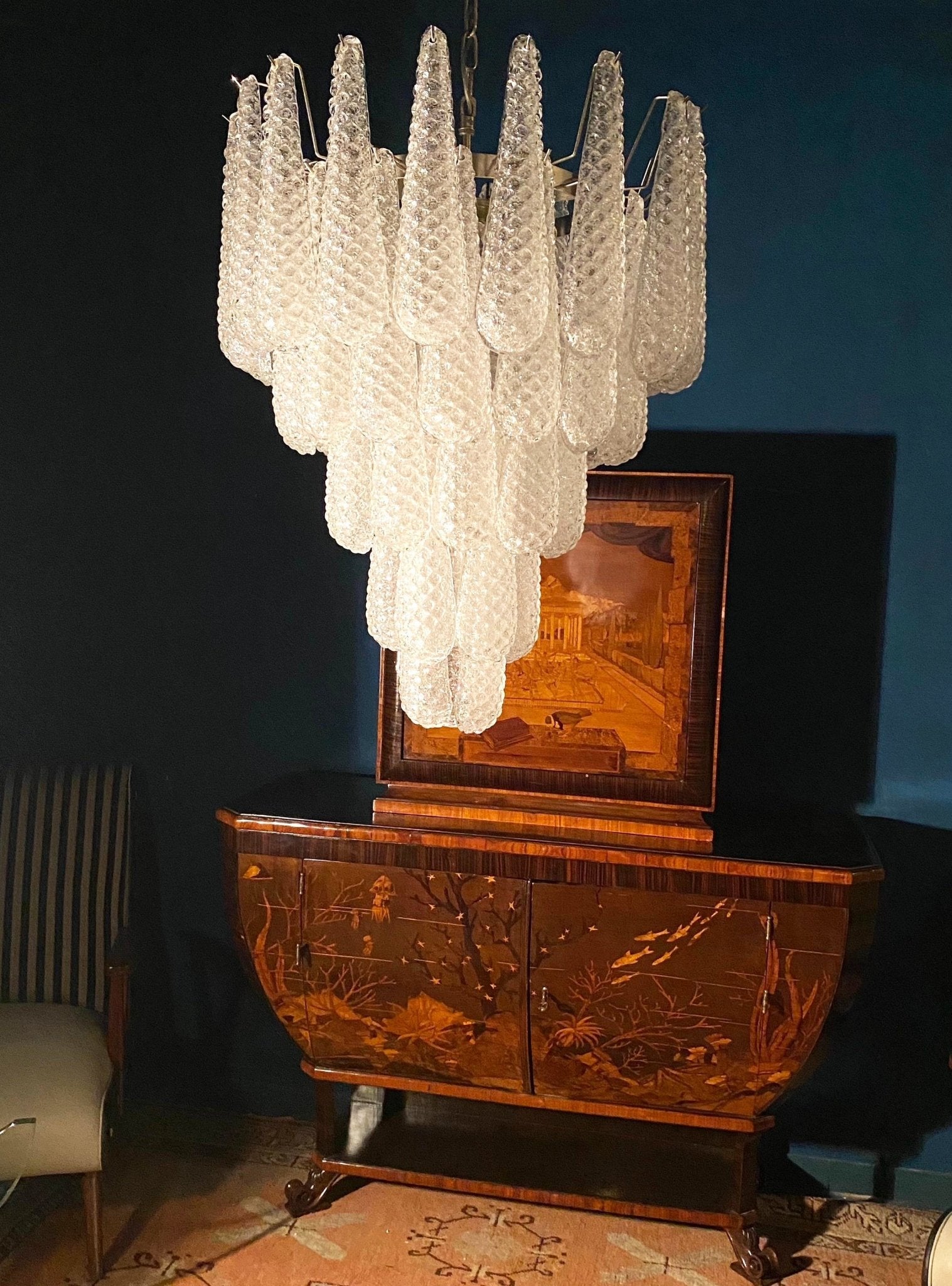 Aurora Chandelier Clear Droplets Murano Glass Waterfall Diamond - Blowlighting