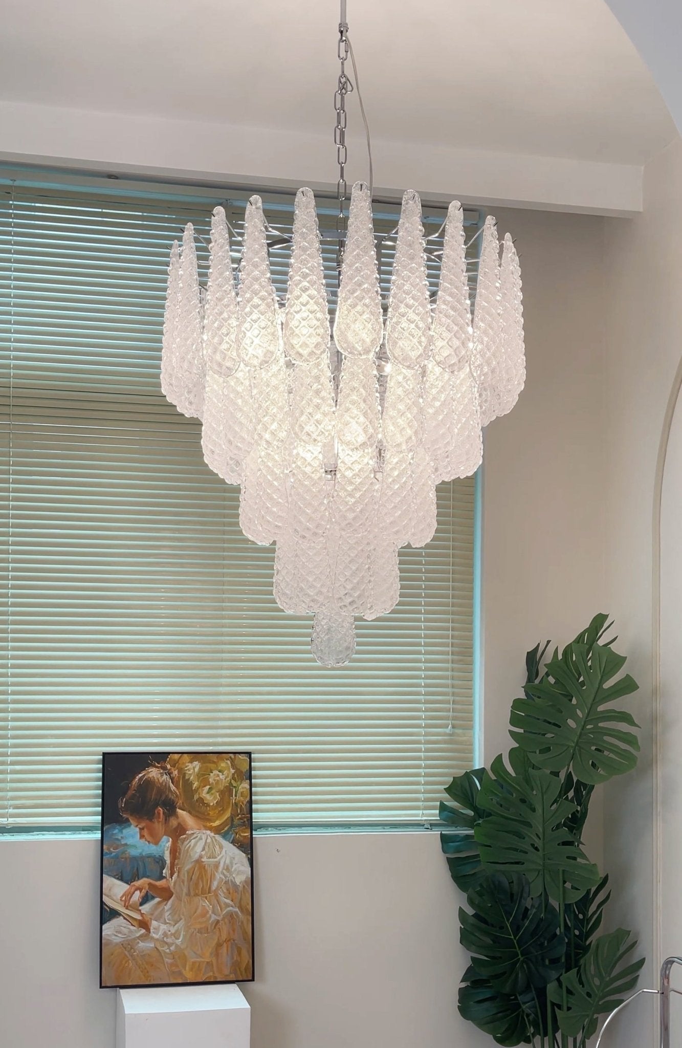 Aurora Chandelier Clear Droplets Murano Glass Waterfall Diamond - Blowlighting