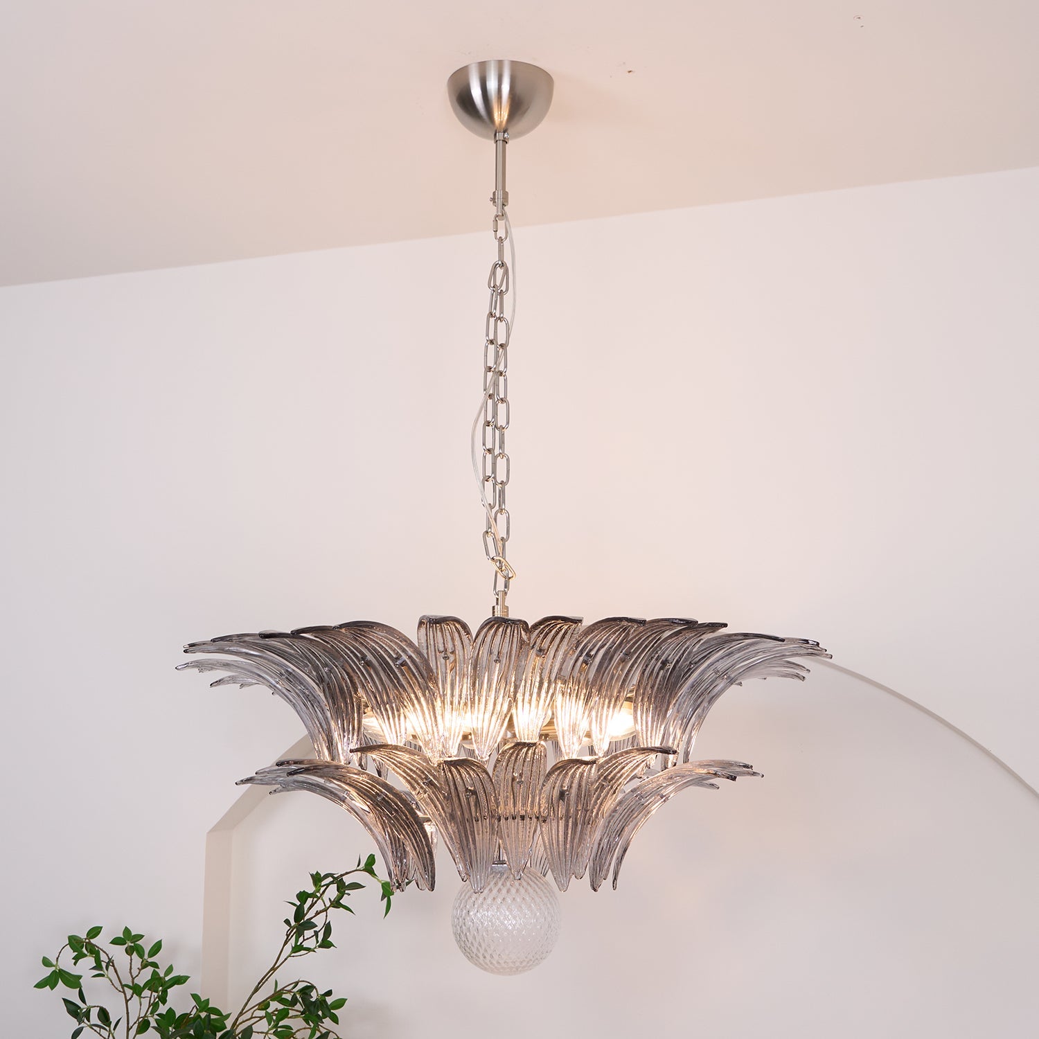 Aurora Chandelier Palmette Clear Murano Glass Leaf Layered - Blowlighting