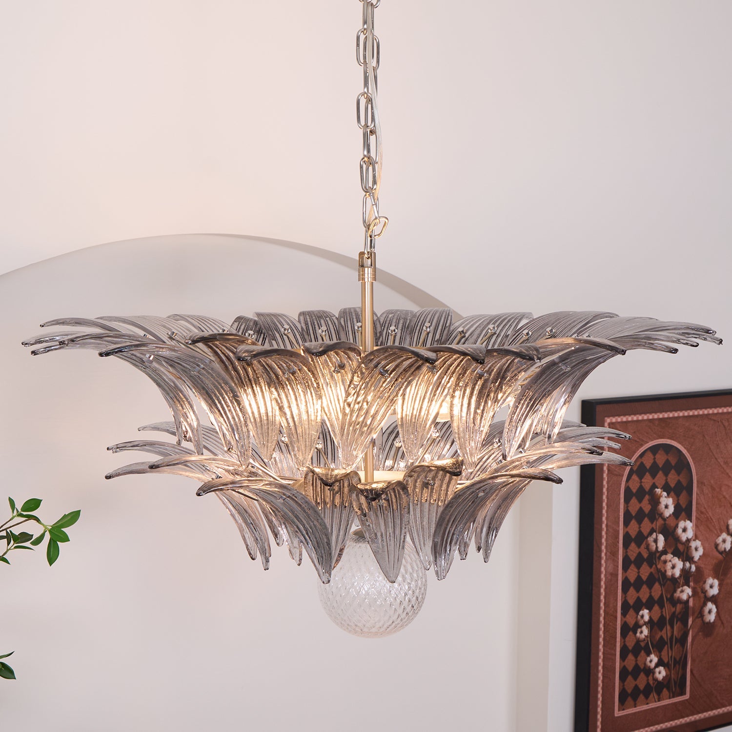 Aurora Chandelier Palmette Clear Murano Glass Leaf Layered - Blowlighting