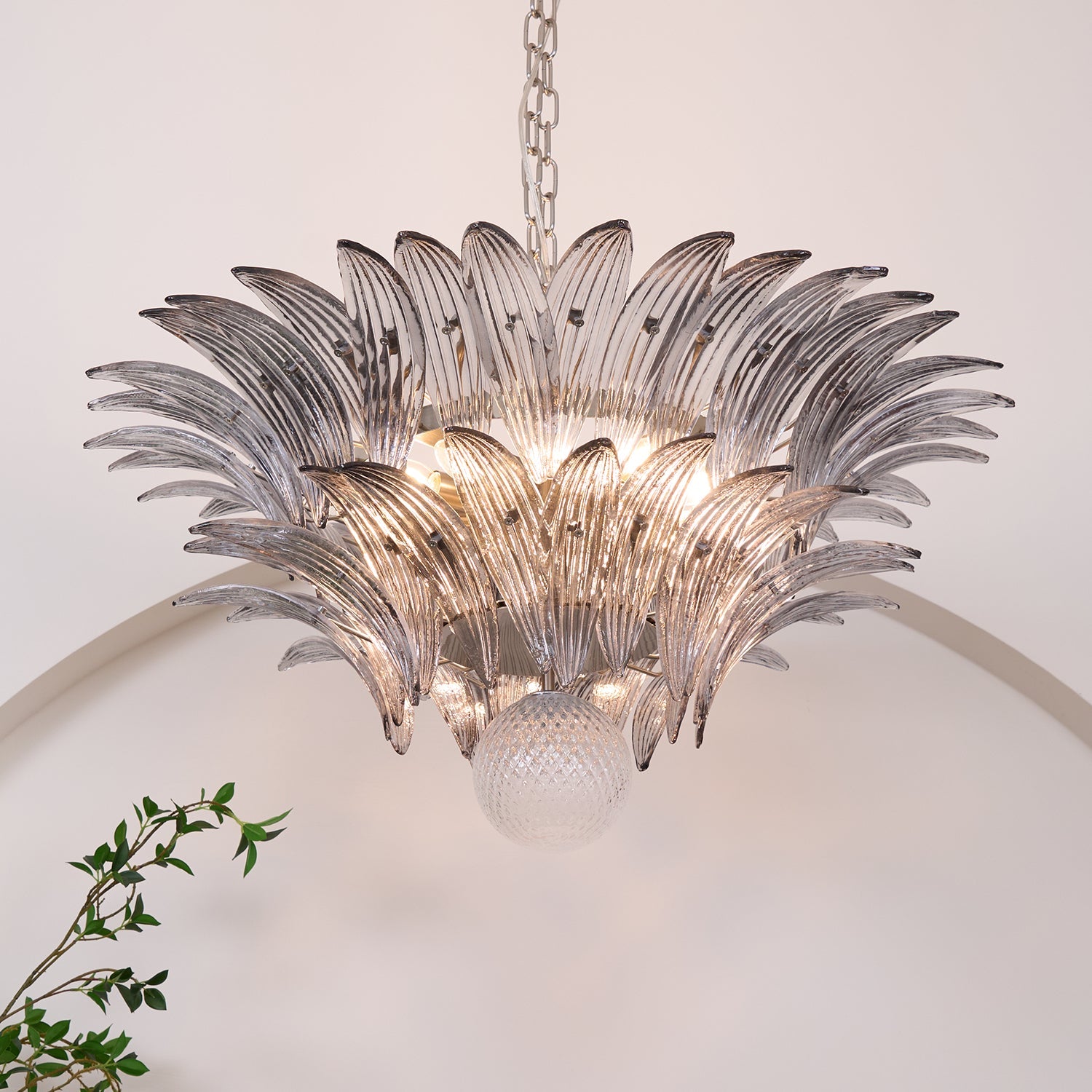 Aurora Chandelier Palmette Clear Murano Glass Leaf Layered - Blowlighting