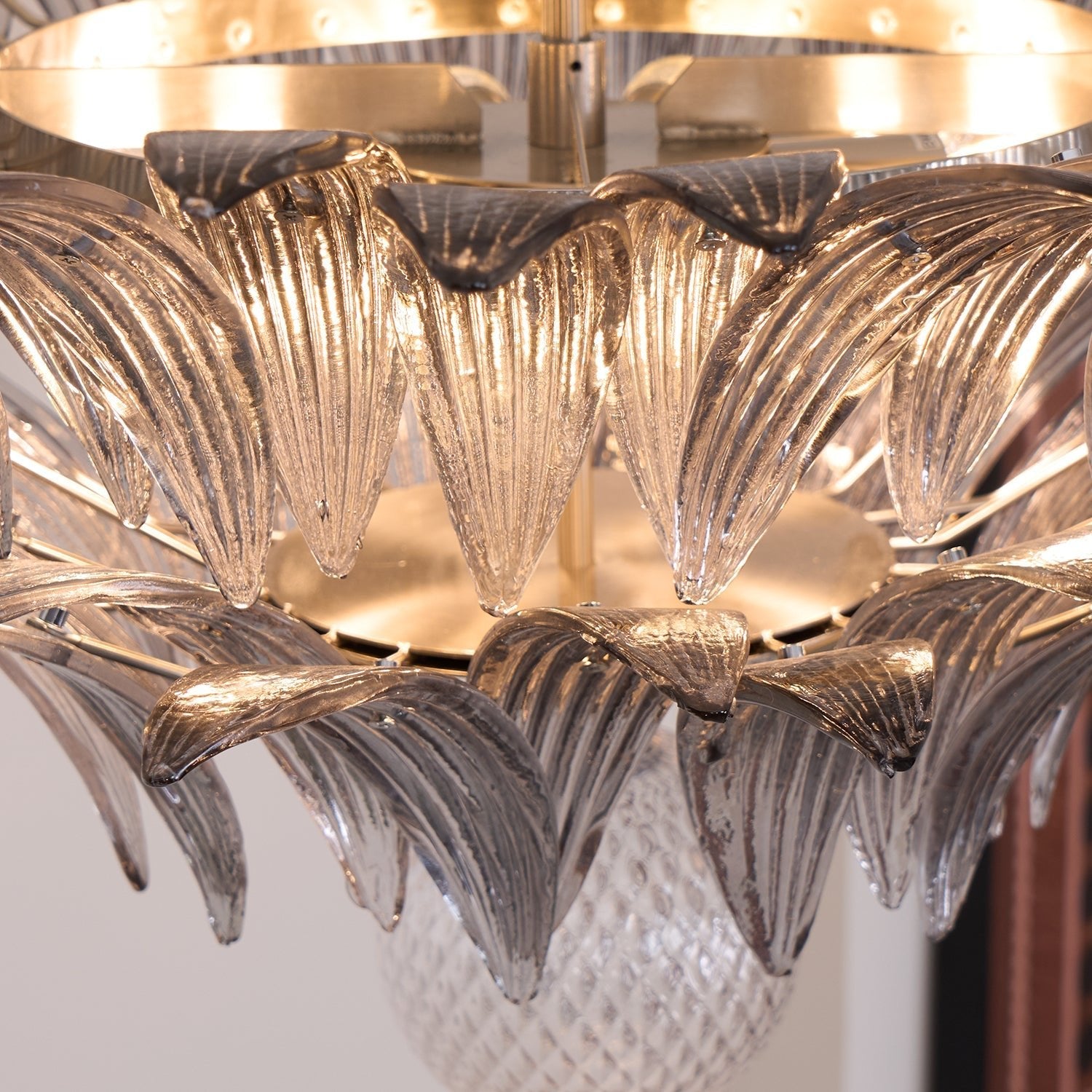 Aurora Chandelier Palmette Clear Murano Glass Leaf Layered - Blowlighting