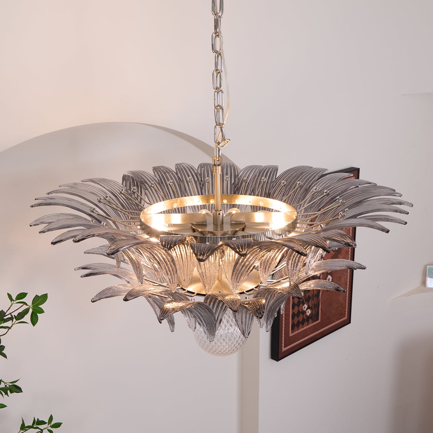 Aurora Chandelier Palmette Clear Murano Glass Leaf Layered - Blowlighting
