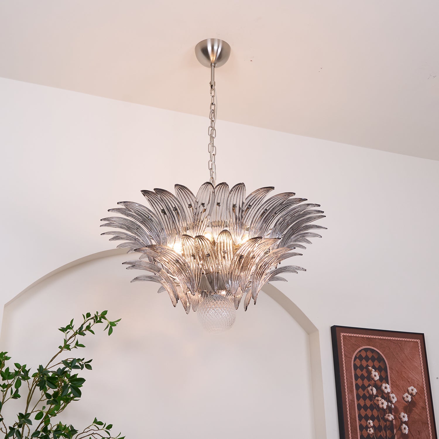 Aurora Chandelier Palmette Clear Murano Glass Leaf Layered - Blowlighting